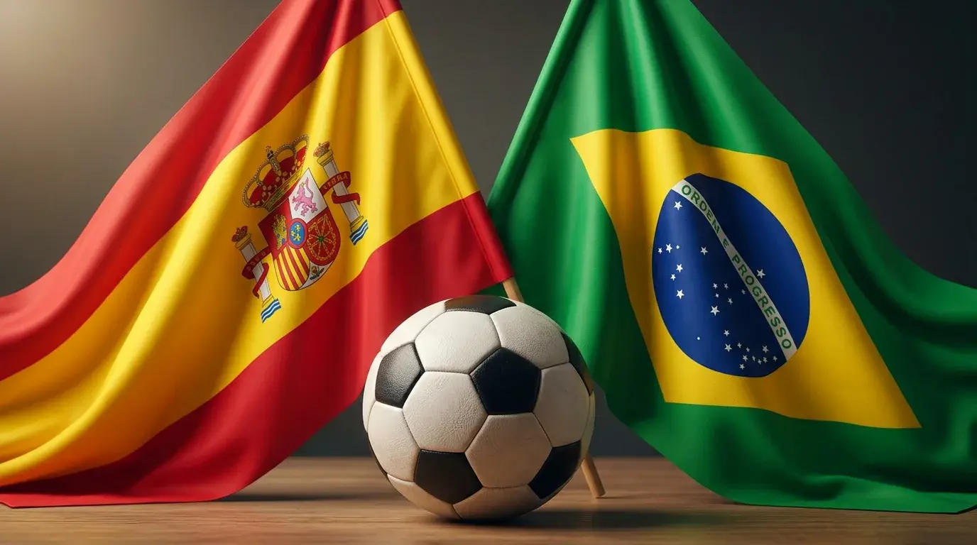 Apuestas en el Brasileirão desde España - banderas de España y Brasil con balón de fútbol
