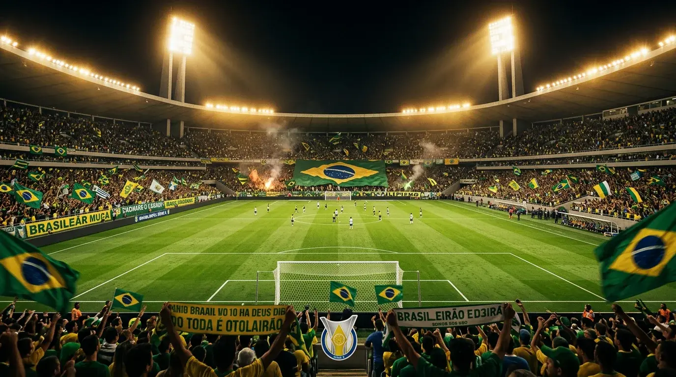 Estadio brasileño repleto durante un partido nocturno del Brasileirão Série A
