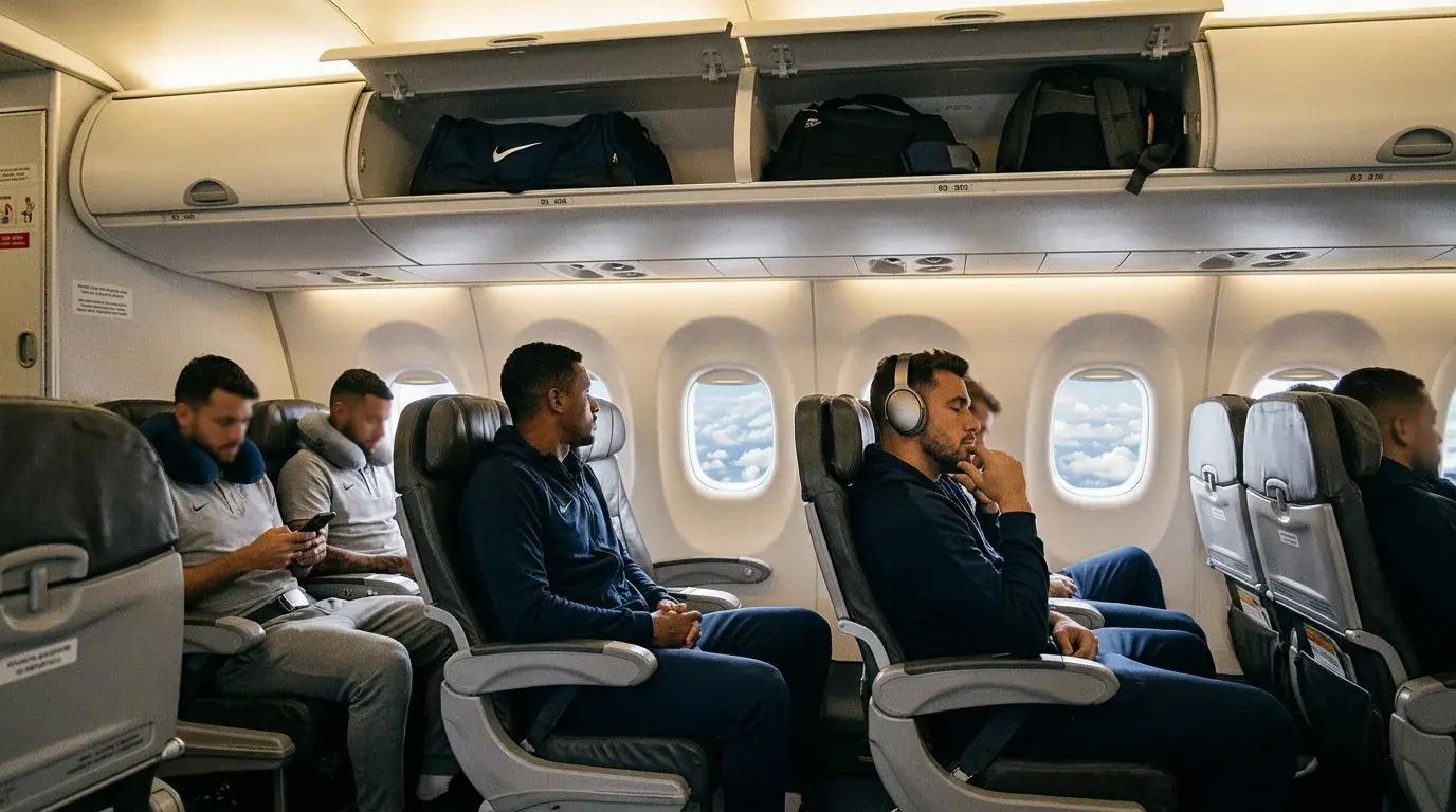Estadísticas de equipos visitantes en el Brasileirão - jugadores de fútbol brasileño viajando en avión